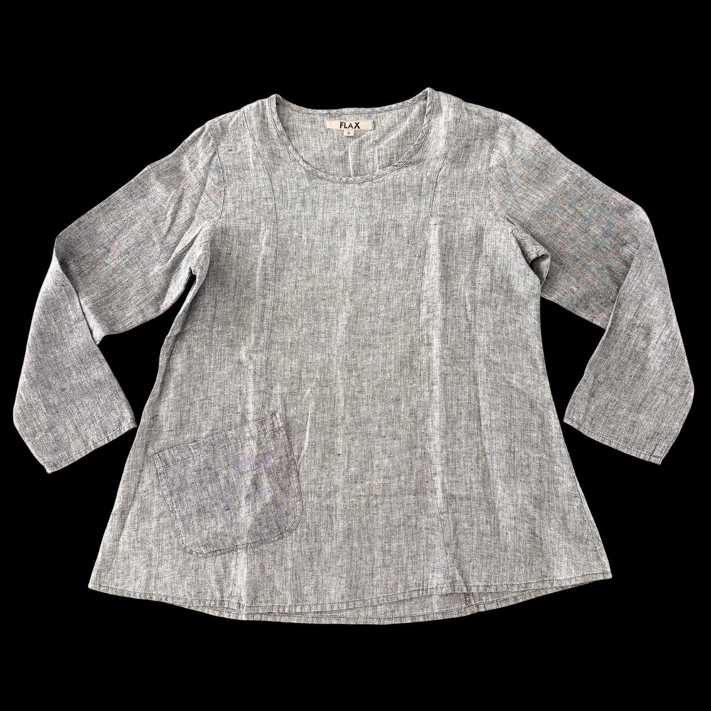 FLAX 100% Linen Lagenlook Tunic Top Size S Gray Oversized Coastal Grandmother